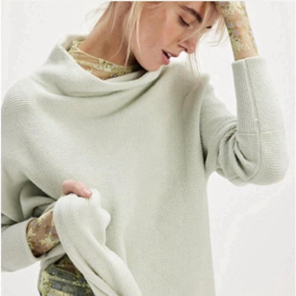 Free People Ottoman Sweater Pastel Green Slouchy Chunky Ribbed Relaxed Women S